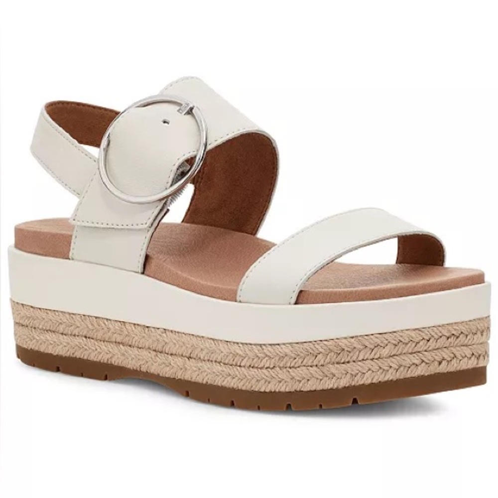 UGG white leather strap April Espadrille Wedge platform Sandals 8.5
